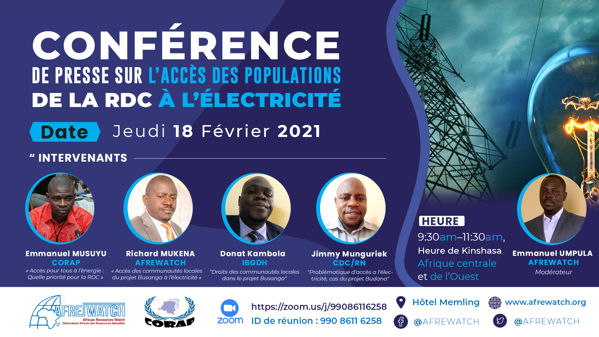 Conférence de presse sur l’accès des populations de la RDC à l’électricité