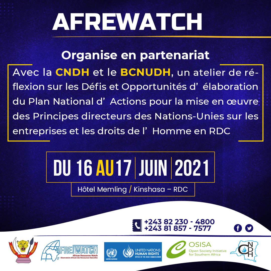 AFREWATCH, CNDH et BCNUDH organisent du 16 au 17 juin 2021 à Kinshasa