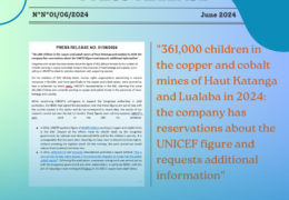 Press release : “361,000 children in the copper and cobalt mines of Haut Katanga and Lualaba in 2024: the civil society has reservations about the UNICEF figure and requests additional information”.