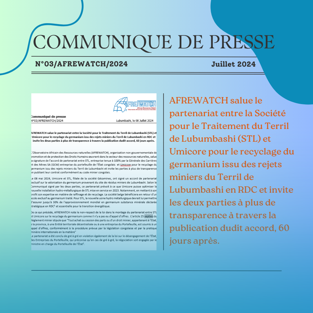 Communiqué de presse N°03/AFREWATCH/ Juillet 2024