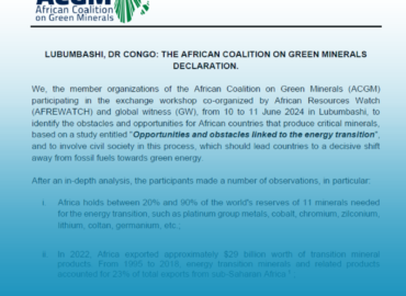 Lubumbashi, DR Congo: the African coalition on green minerals declaration.