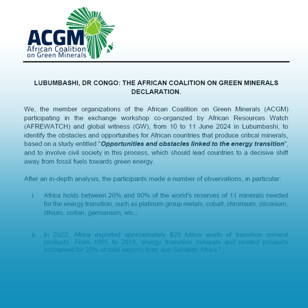 Lubumbashi, DR Congo: the African coalition on green minerals declaration.