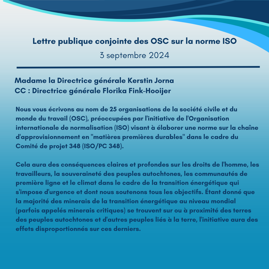 Lettre publique conjointe des OSC sur la norme ISO