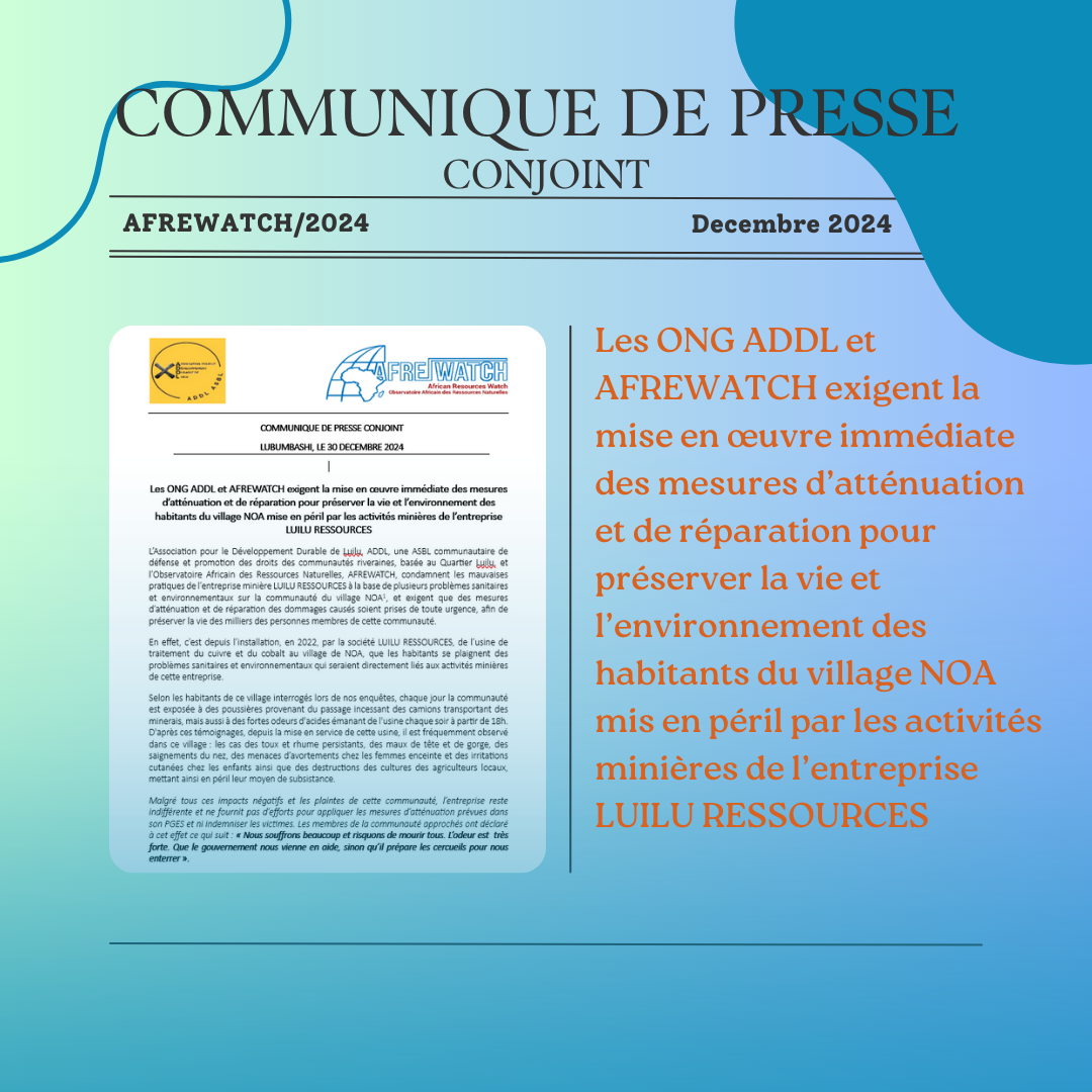 Communiqué de presse conjoint (AFREWATCH & ADDL)