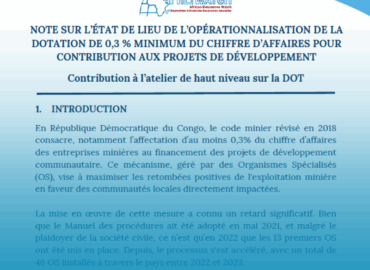 NOTE SUR L’ÉTAT DE LIEU DE L’OPÉRATIONNALISATION DE LA DOTATION DE 0,3 % MINIMUM DU CHIFFRE D’AFFAIRES POUR CONTRIBUTION AUX PROJETS DE DÉVELOPPEMENT