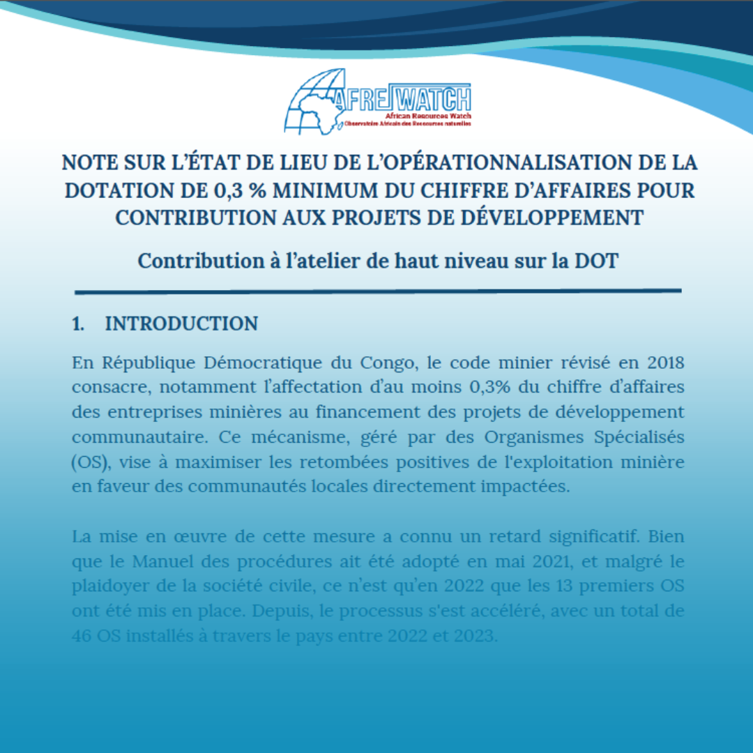 NOTE SUR L’ÉTAT DE LIEU DE L’OPÉRATIONNALISATION DE LA DOTATION DE 0,3 % MINIMUM DU CHIFFRE D’AFFAIRES POUR CONTRIBUTION AUX PROJETS DE DÉVELOPPEMENT