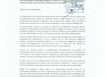 Arrestations de 11 leaders du village Kabombwa à Fungurume : Lettre ouverte à la Première Ministre de la République Démocratique du Congo