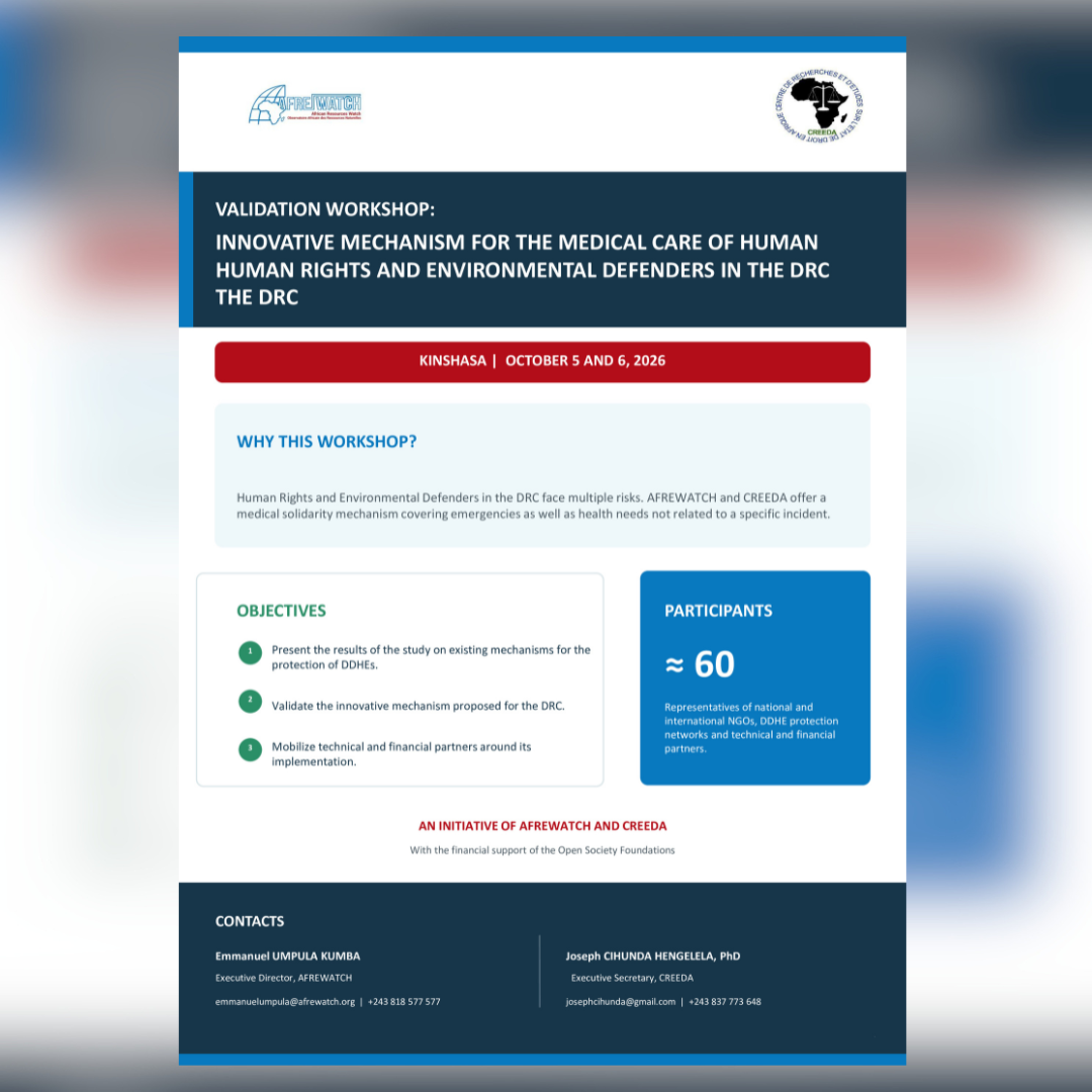 Strengthening the protection of human rights and environmental defenders in the DRC