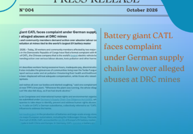 Joint Press Release N004 – Battery giant CATL faces complaint under German supply chain law over alleged abuses at DRC mines